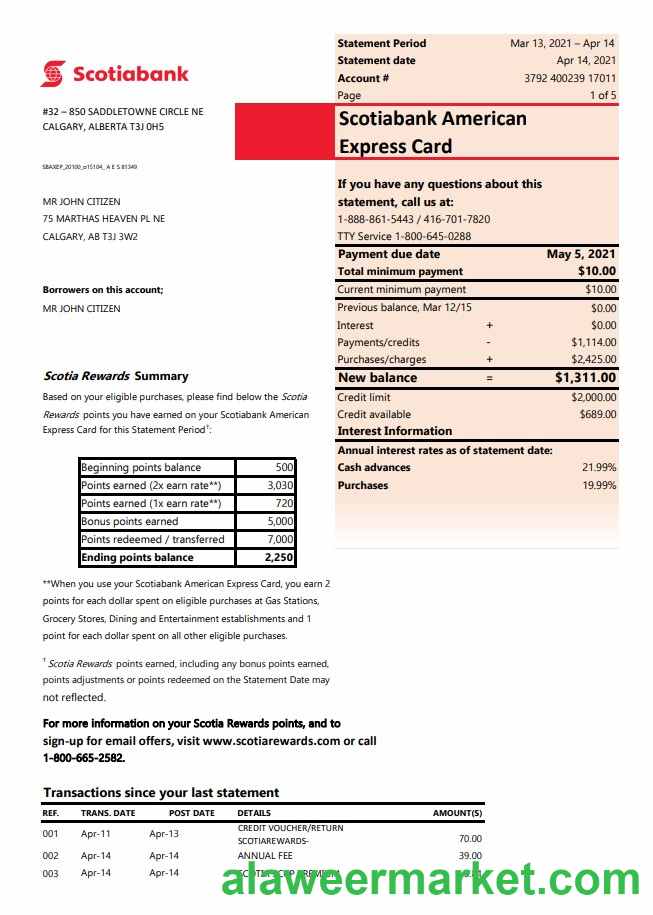 Canada Scotiabank bank statement (autosum)